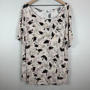 Old Navy Top Womens 2XL Beige Multi Doves Birds Print Short Sleeve Blouse Retro